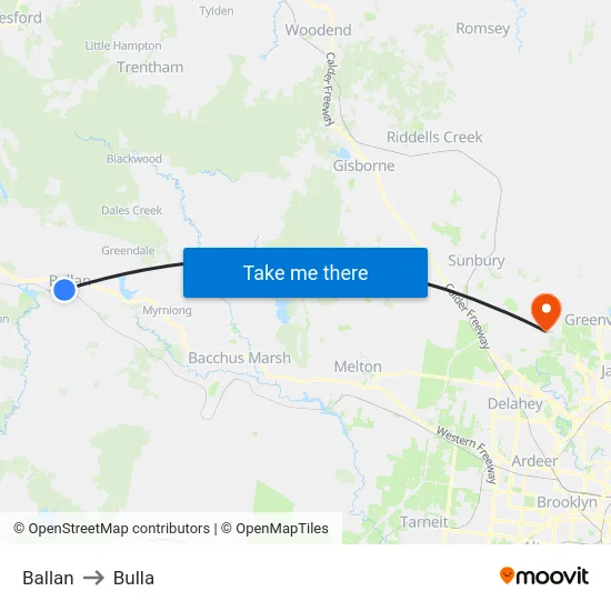 Ballan to Bulla map