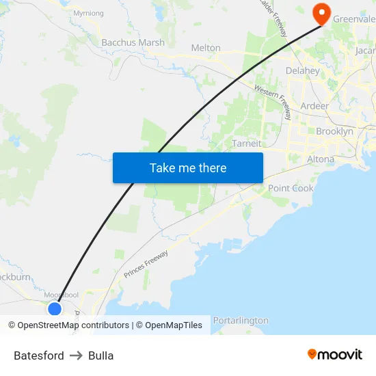 Batesford to Bulla map