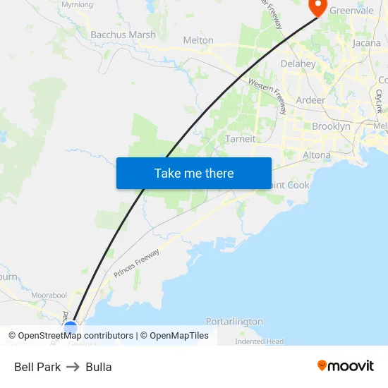 Bell Park to Bulla map
