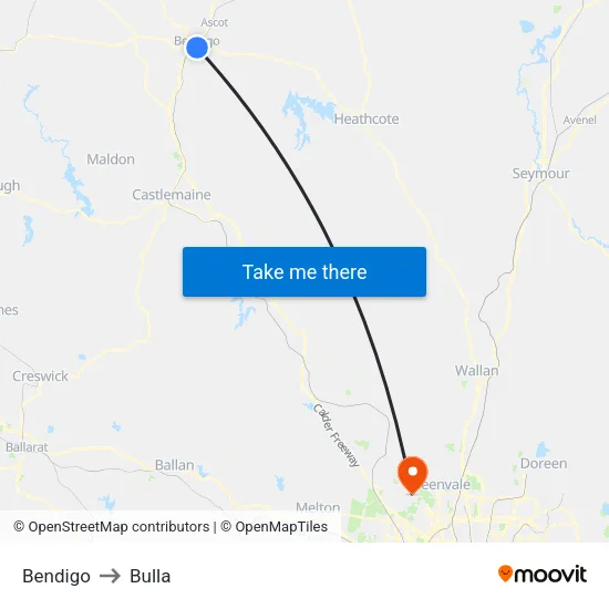 Bendigo to Bulla map