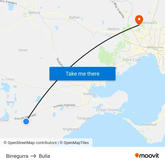 Birregurra to Bulla map