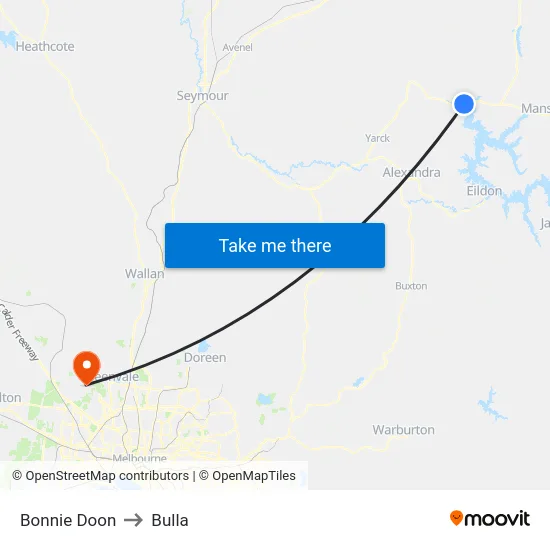 Bonnie Doon to Bulla map