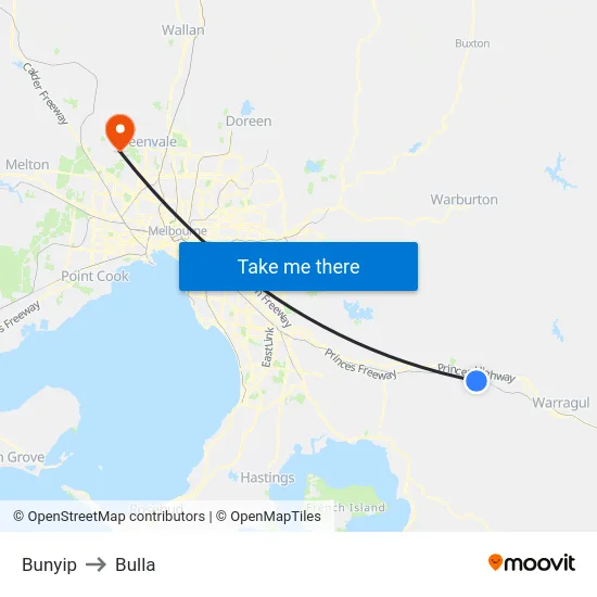 Bunyip to Bulla map