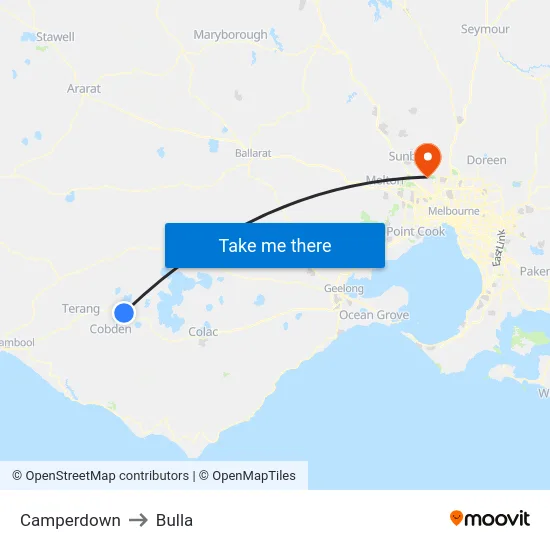Camperdown to Bulla map