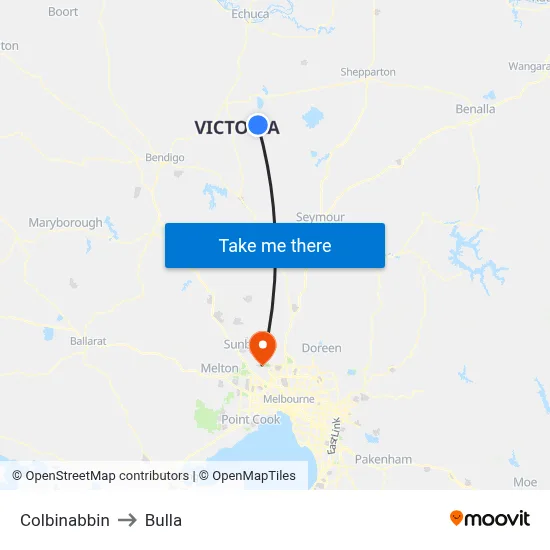 Colbinabbin to Bulla map