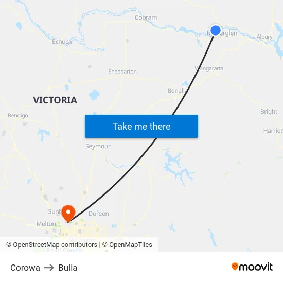 Corowa to Bulla map