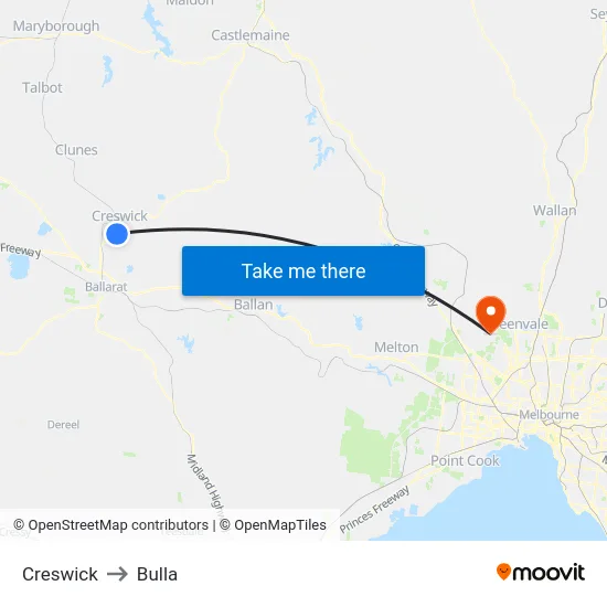Creswick to Bulla map