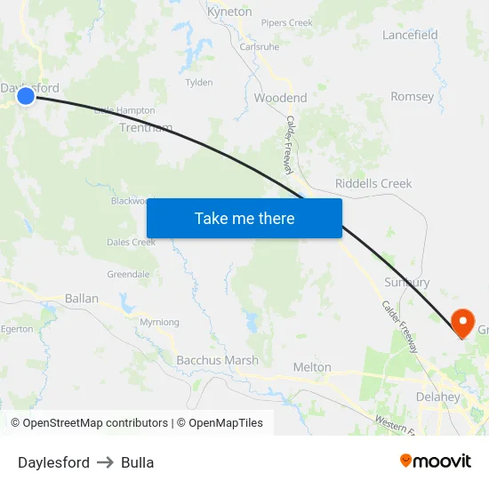 Daylesford to Bulla map