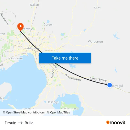 Drouin to Bulla map