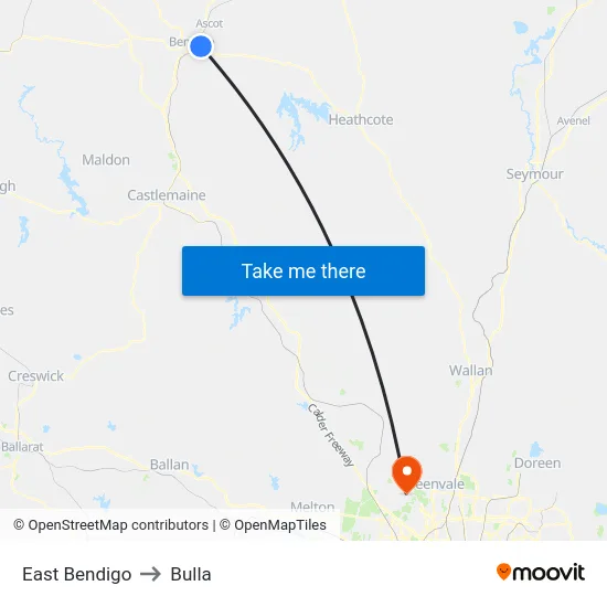 East Bendigo to Bulla map