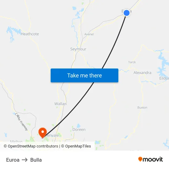 Euroa to Bulla map