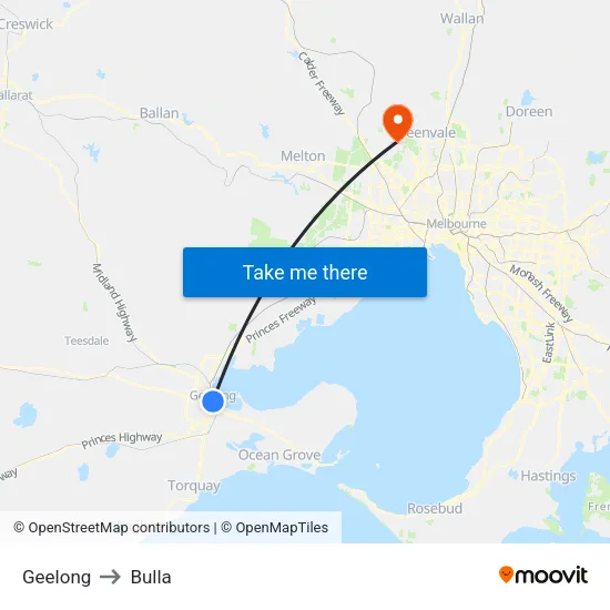 Geelong to Bulla map