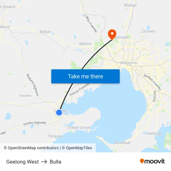 Geelong West to Bulla map