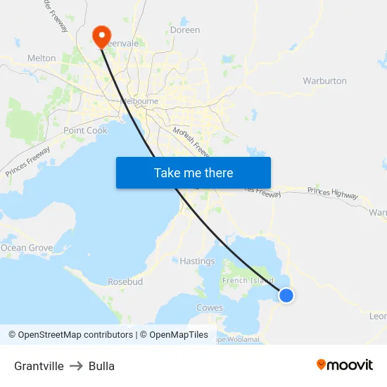 Grantville to Bulla map