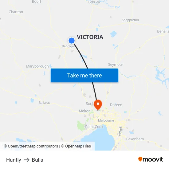 Huntly to Bulla map