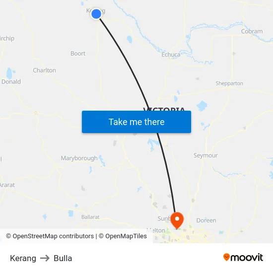 Kerang to Bulla map