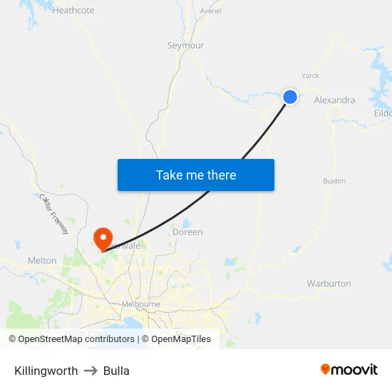 Killingworth to Bulla map