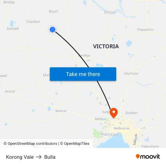 Korong Vale to Bulla map