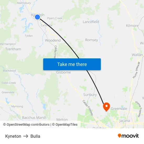 Kyneton to Bulla map