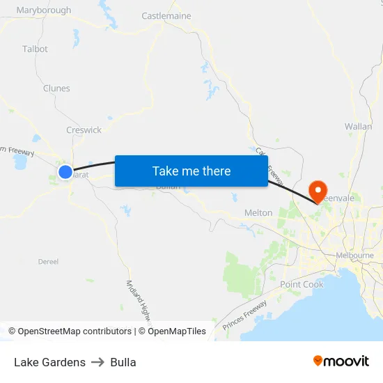 Lake Gardens to Bulla map
