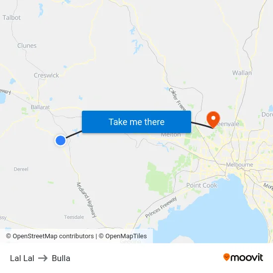 Lal Lal to Bulla map