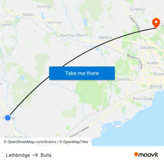 Lethbridge to Bulla map