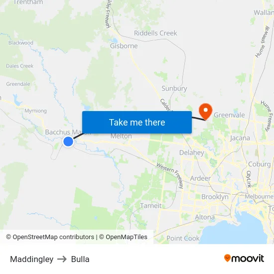 Maddingley to Bulla map