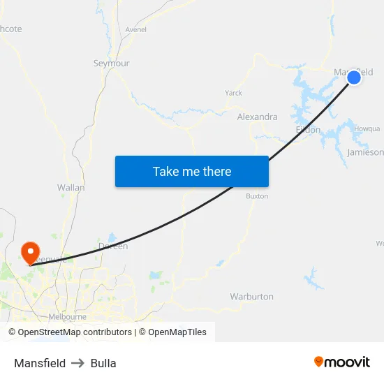 Mansfield to Bulla map