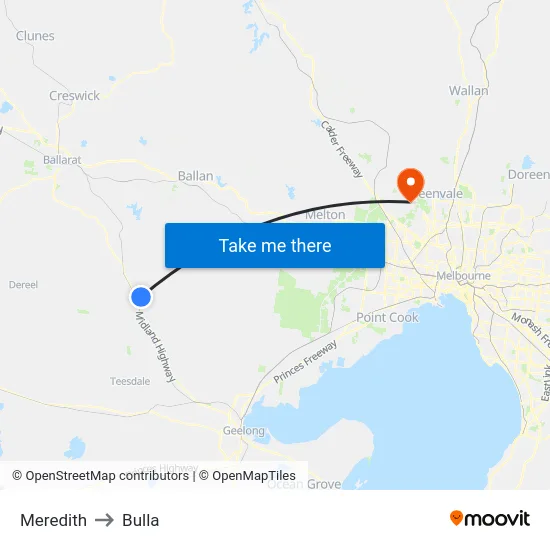 Meredith to Bulla map