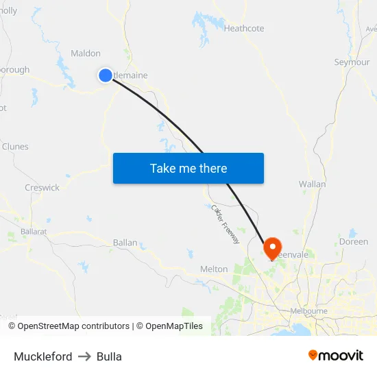 Muckleford to Bulla map