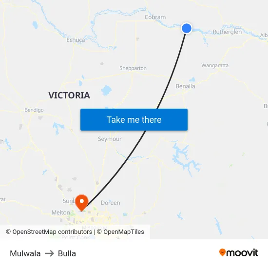 Mulwala to Bulla map
