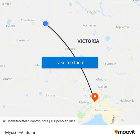 Mysia to Bulla map