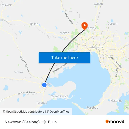 Newtown (Geelong) to Bulla map
