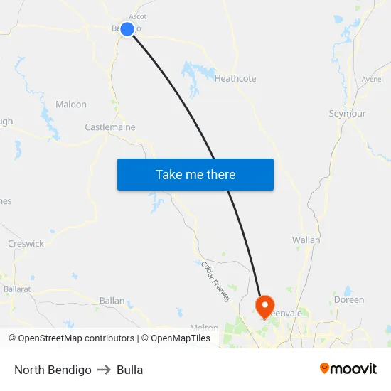 North Bendigo to Bulla map