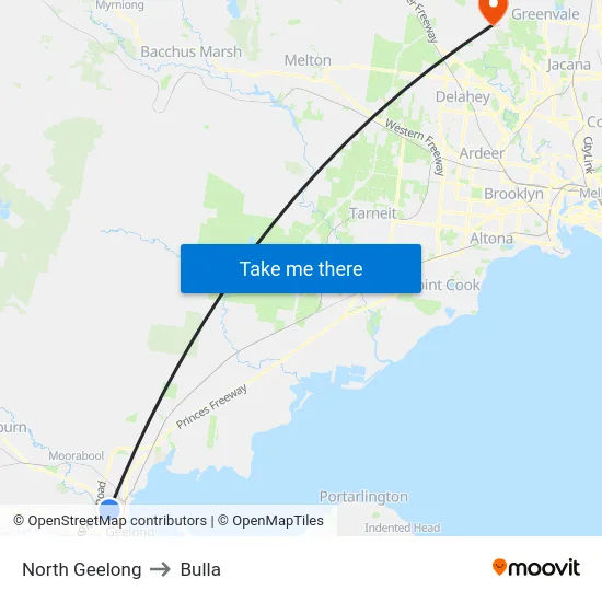 North Geelong to Bulla map