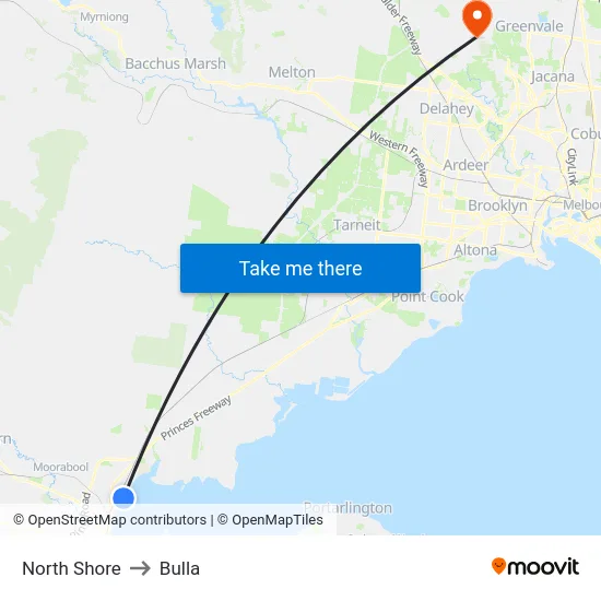 North Shore to Bulla map
