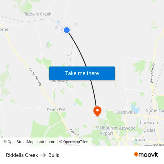 Riddells Creek to Bulla map