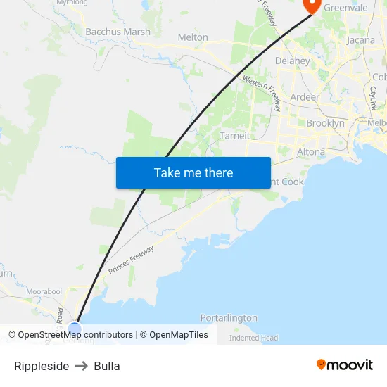 Rippleside to Bulla map