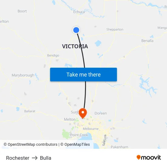 Rochester to Bulla map