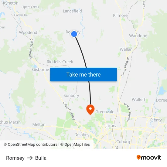 Romsey to Bulla map