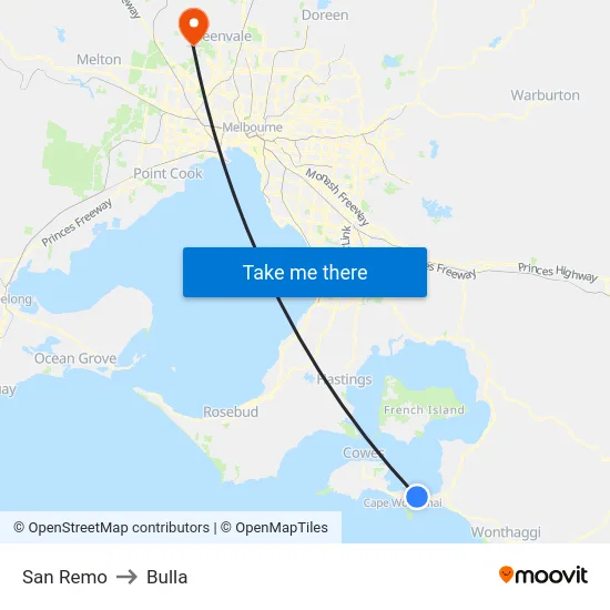 San Remo to Bulla map