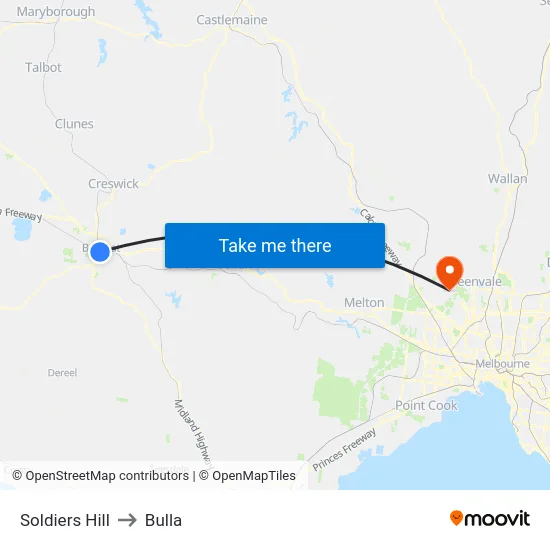 Soldiers Hill to Bulla map