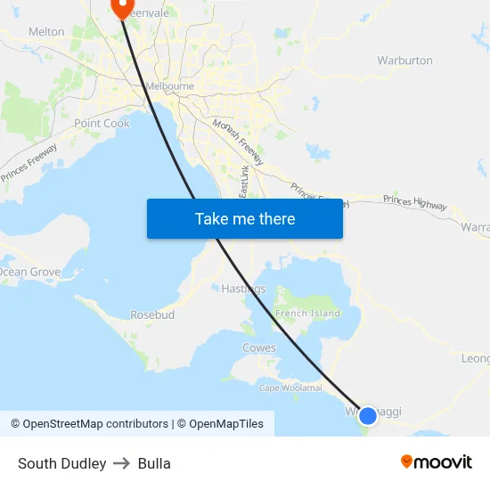 South Dudley to Bulla map