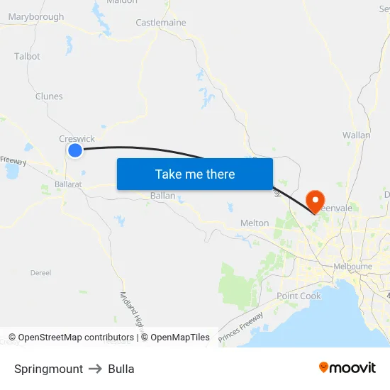 Springmount to Bulla map