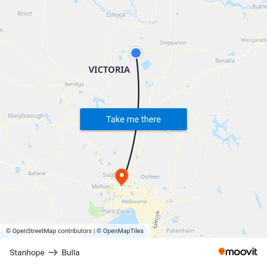 Stanhope to Bulla map