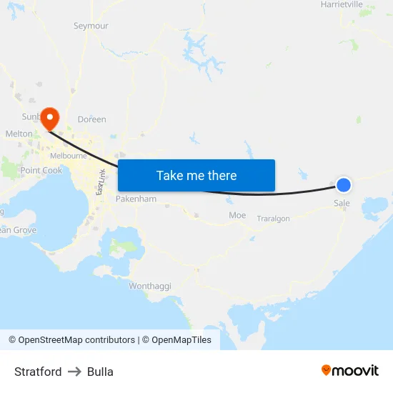 Stratford to Bulla map