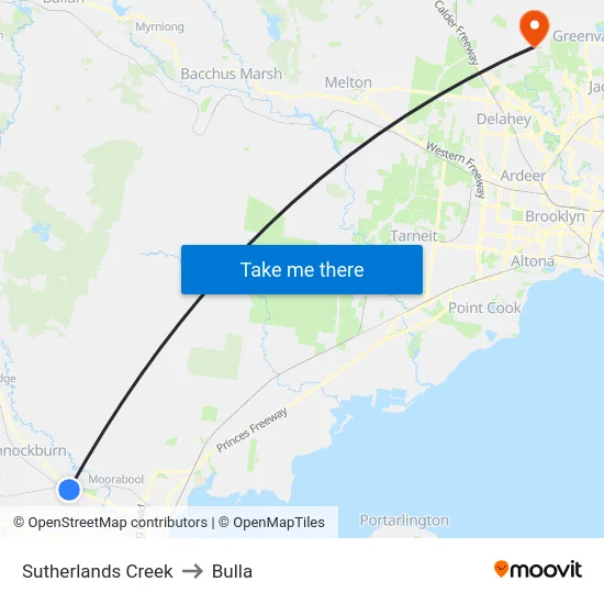 Sutherlands Creek to Bulla map