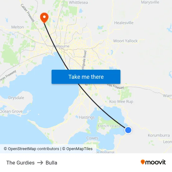 The Gurdies to Bulla map