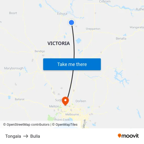 Tongala to Bulla map