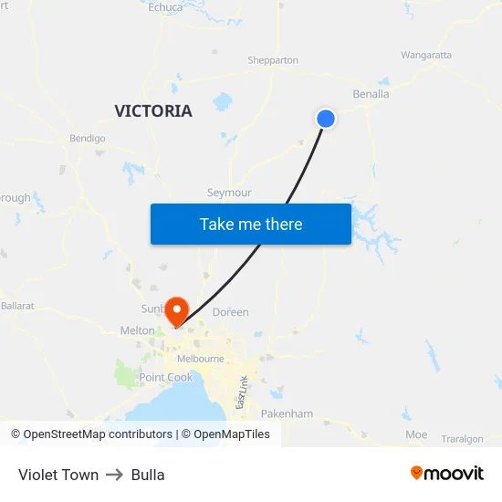 Violet Town to Bulla map